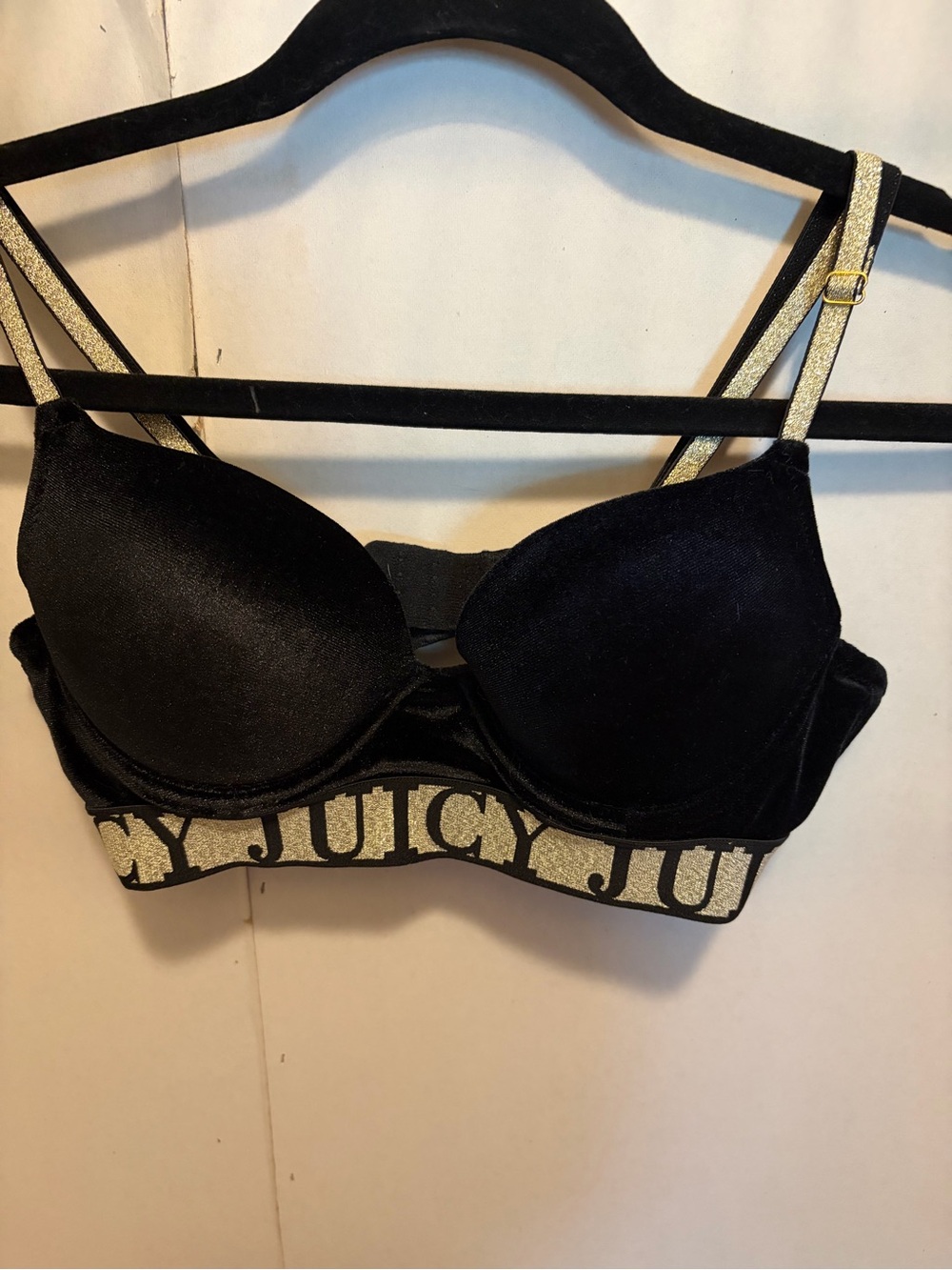 Juicy Couture Black Velvet Bra with Gold Logo Band
